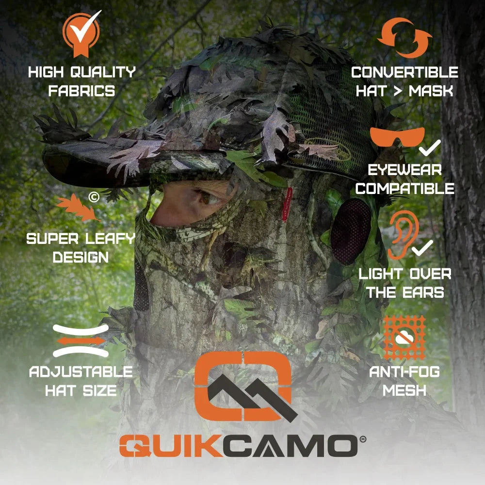 3D Leafy Camo Face Mask Ball Cap in Mossy Oak and Realtree (Adj, OSFM)