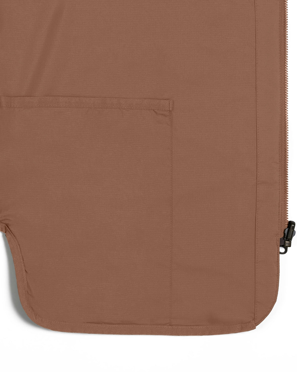 Hem and two-way zipper detail on the Brown Quilted Liner Vest