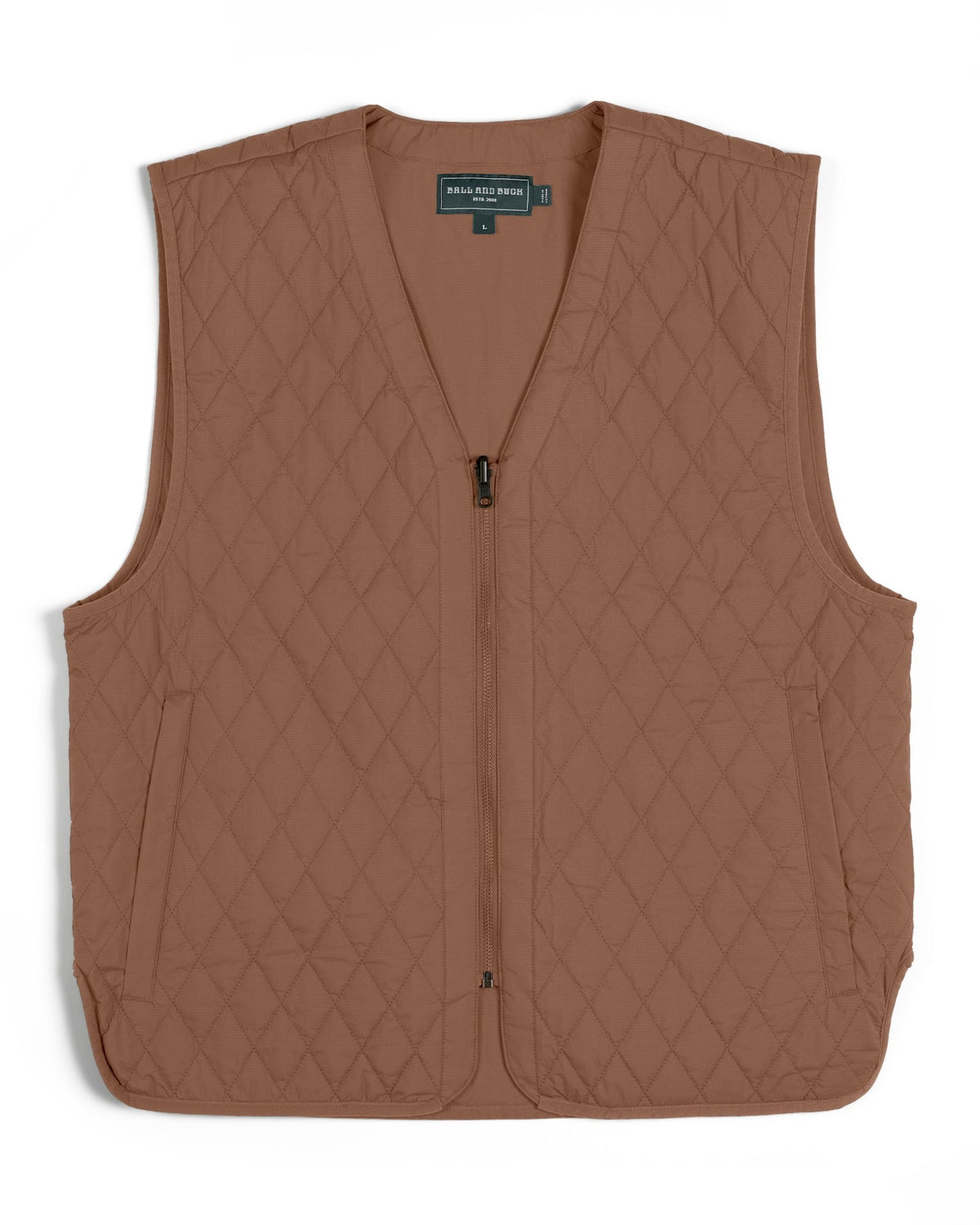 Ball and Buck Quilted Insulated Liner Vest in Brown, front view with diamond quilting