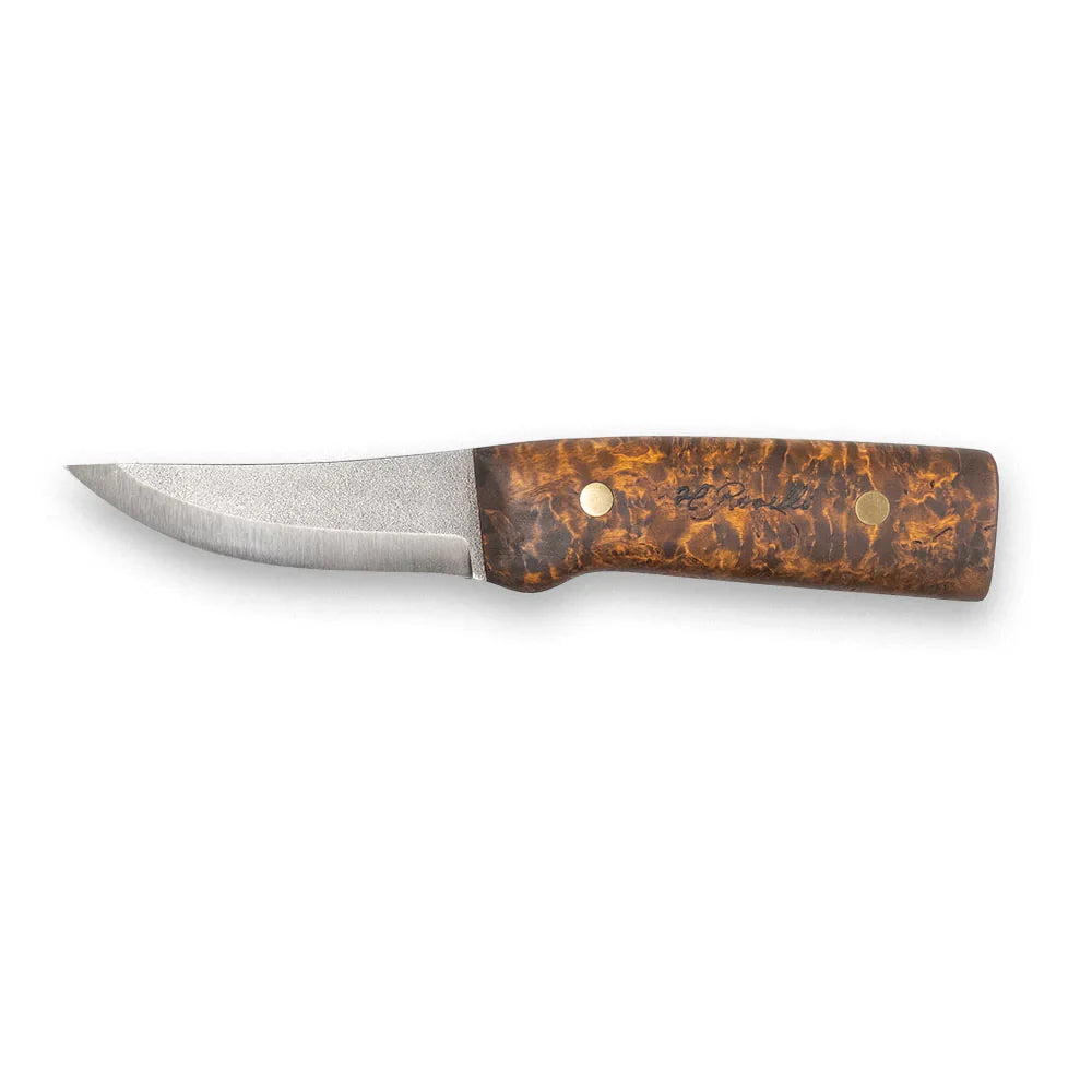 Hunting knife with brown marbled handle and stainless steel blade for outdoor use