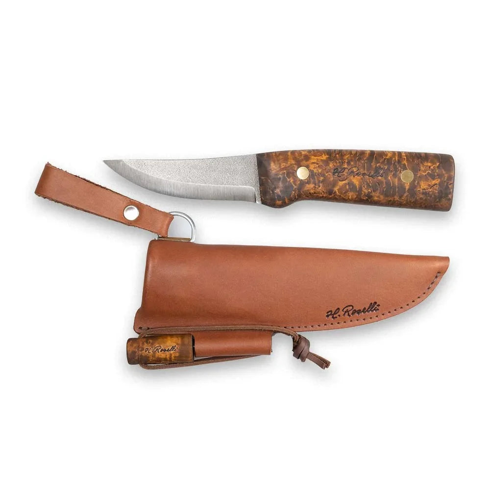 H. Roselli hunting knife with tortoiseshell handle and leather sheath for outdoor use