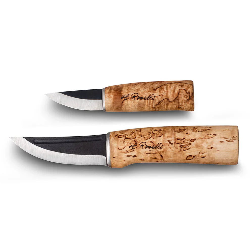 H. Roselli hunting knives with burl wood handles, stainless steel blades for outdoor use