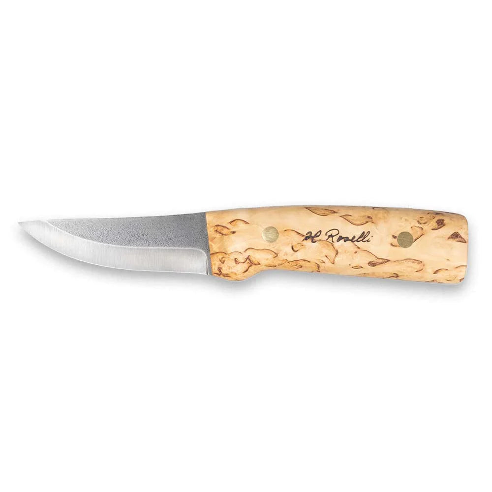 Hunting knife with burl wood handle and stainless steel blade, ideal for outdoor use