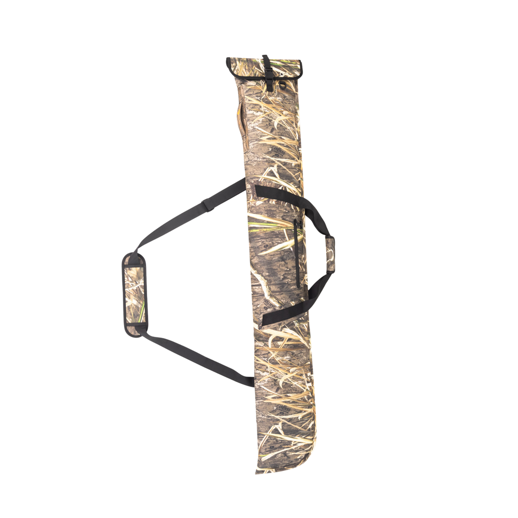 Camo hunting bow case with shoulder strap, Realtree Max-5 pattern for outdoor archery gear storage and transport