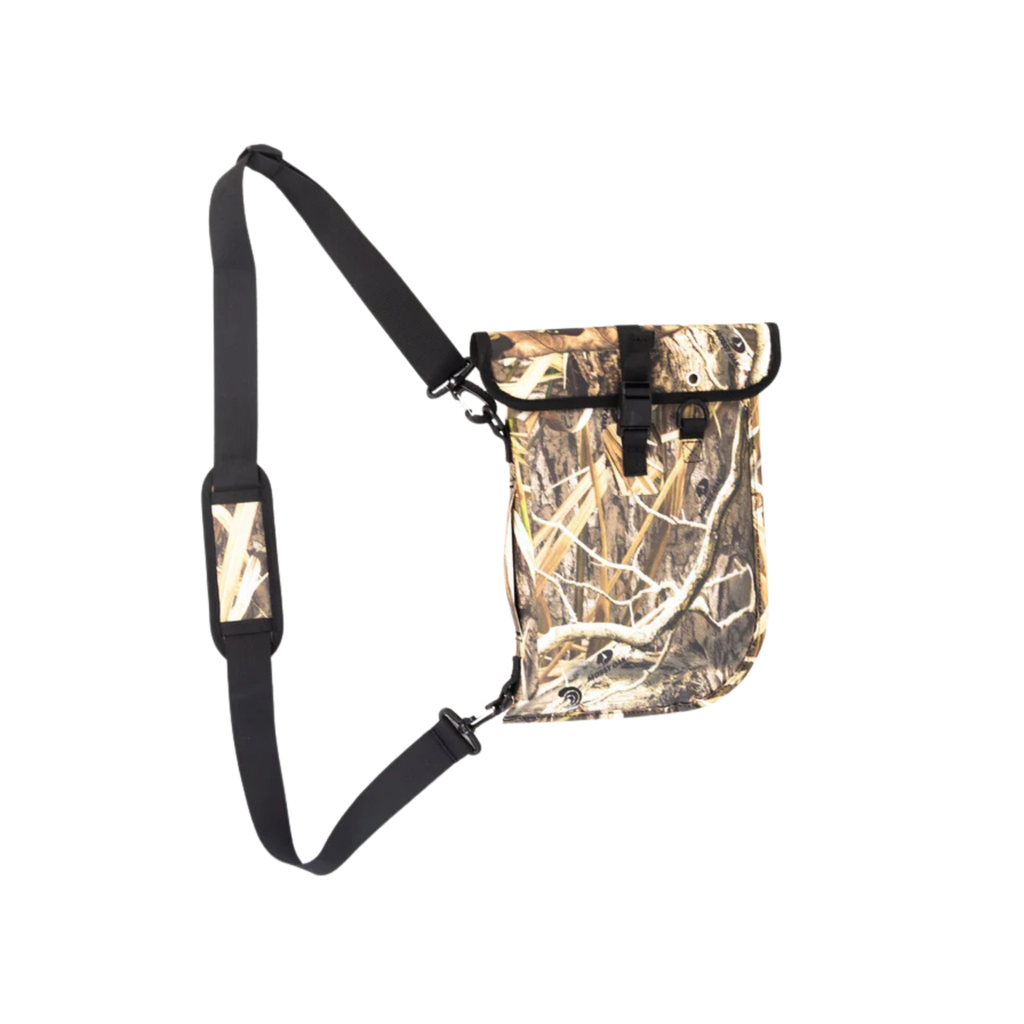 Mossy Oak camo hunting sling bag with adjustable strap, ideal for outdoor gear storage