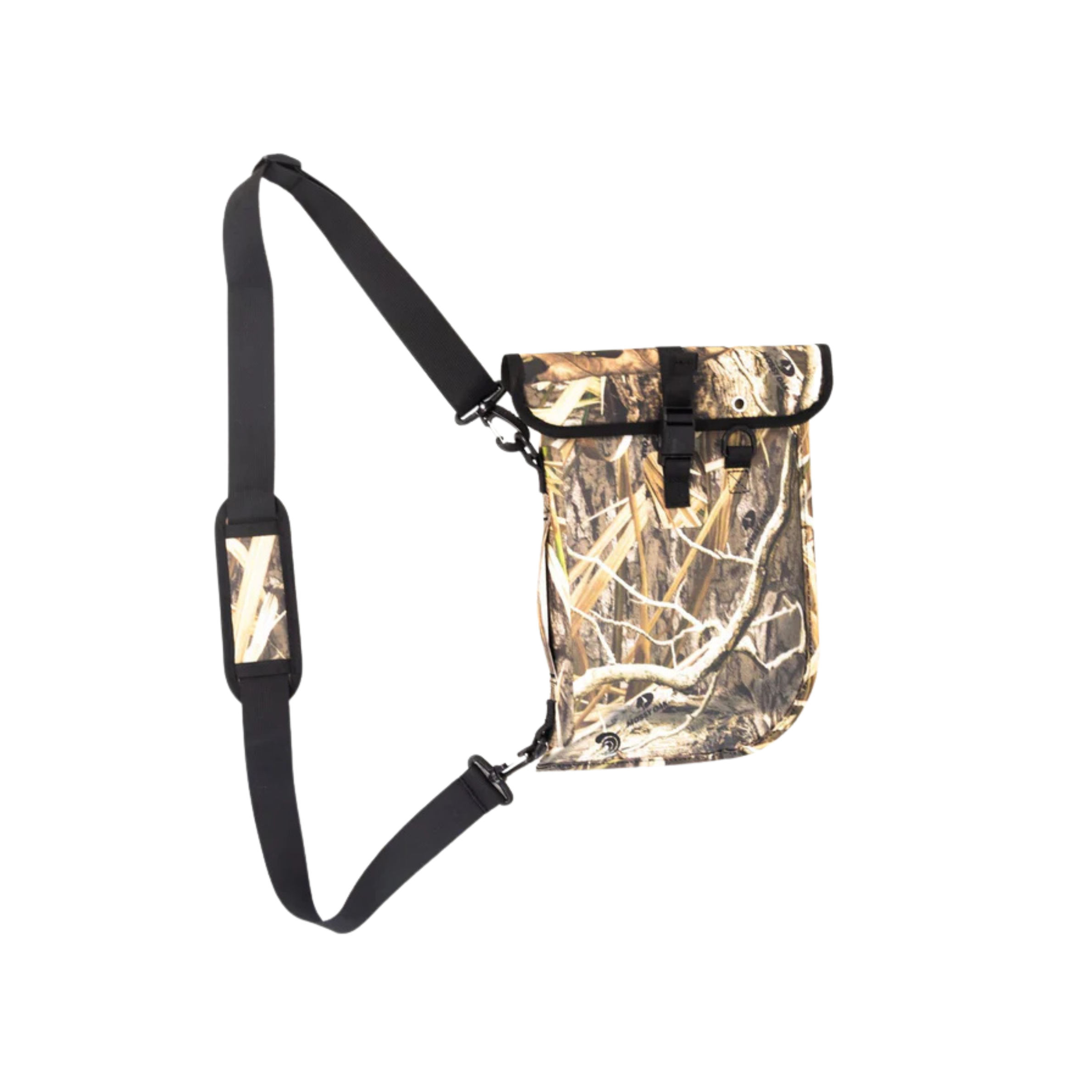 Mossy Oak camo hunting sling bag with adjustable strap, ideal for outdoor gear storage