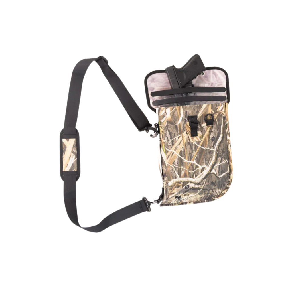 Mossy Oak camo shoulder holster with adjustable strap for concealed carry hunting gear