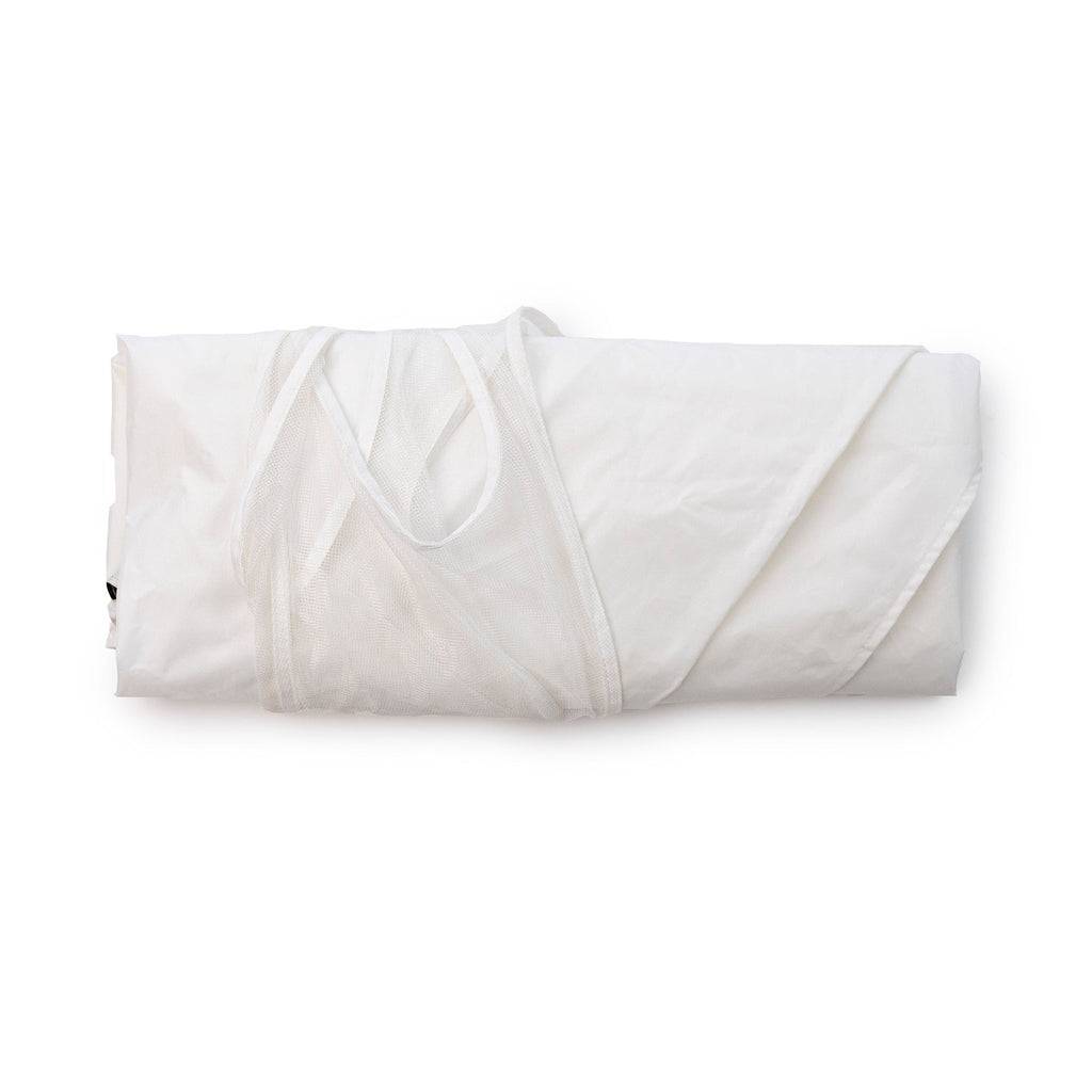 White mesh laundry bag for outdoor gear storage, compact and portable for hunting trips