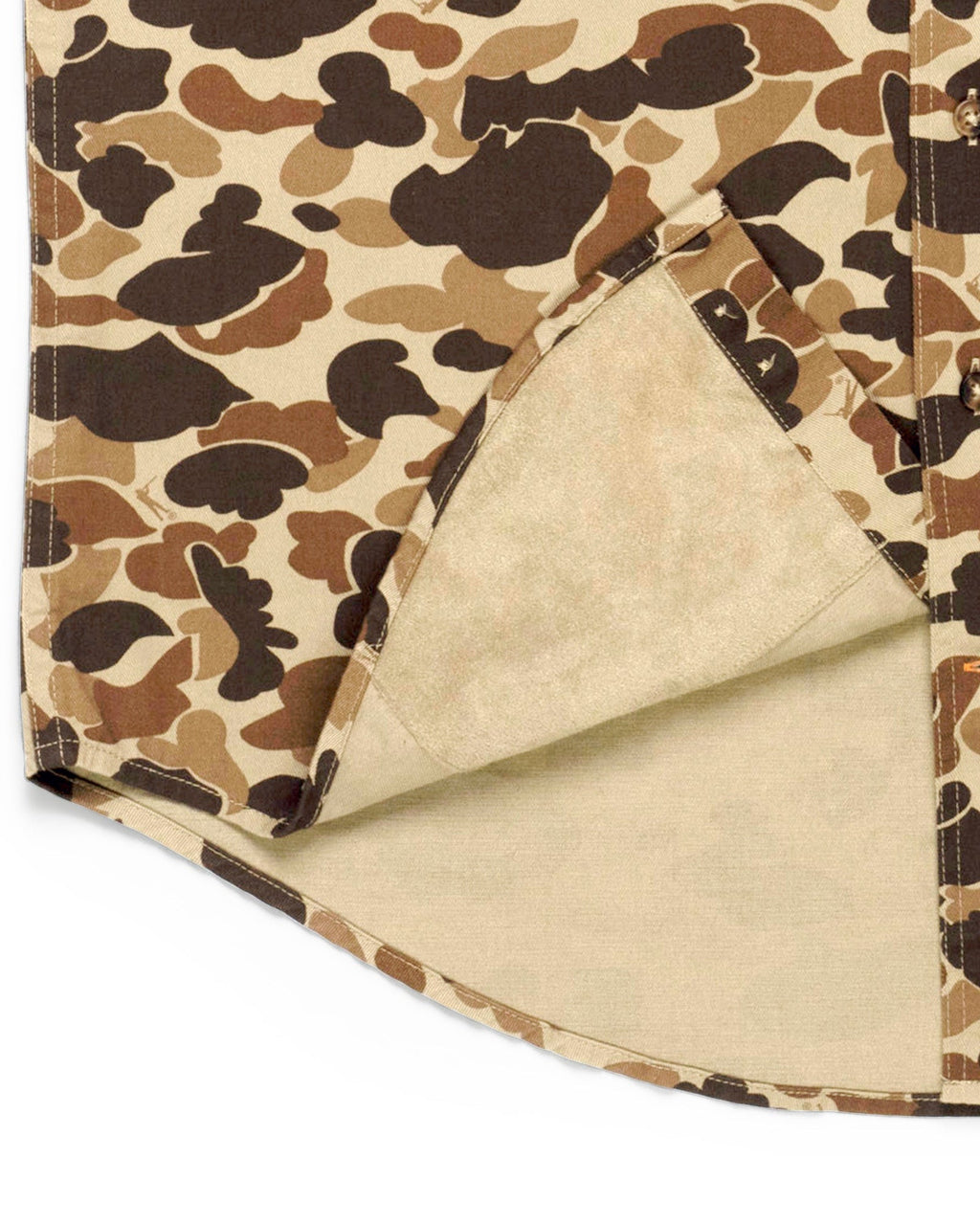 Microfiber sunglass cloth at the hem of the Original Camo Sportsmans Shirt FG