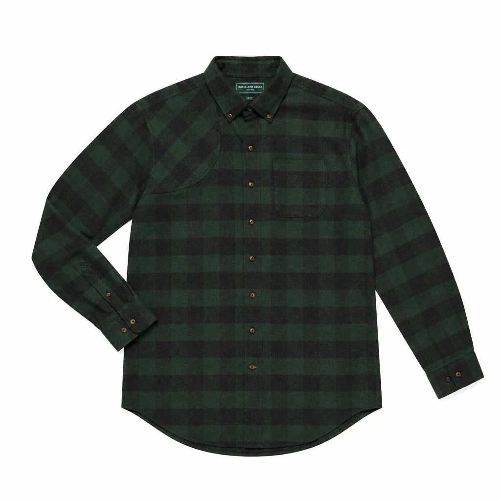 Ball and Buck Sportsmans Shirt in Green Buffalo Plaid flannel, front view