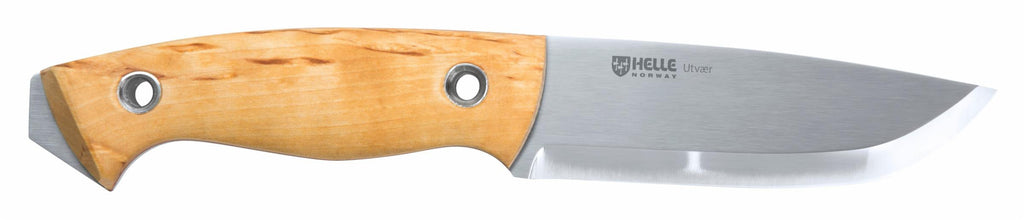 Helle Utvær hunting knife with wooden handle and stainless steel blade, Norway-made outdoor gear