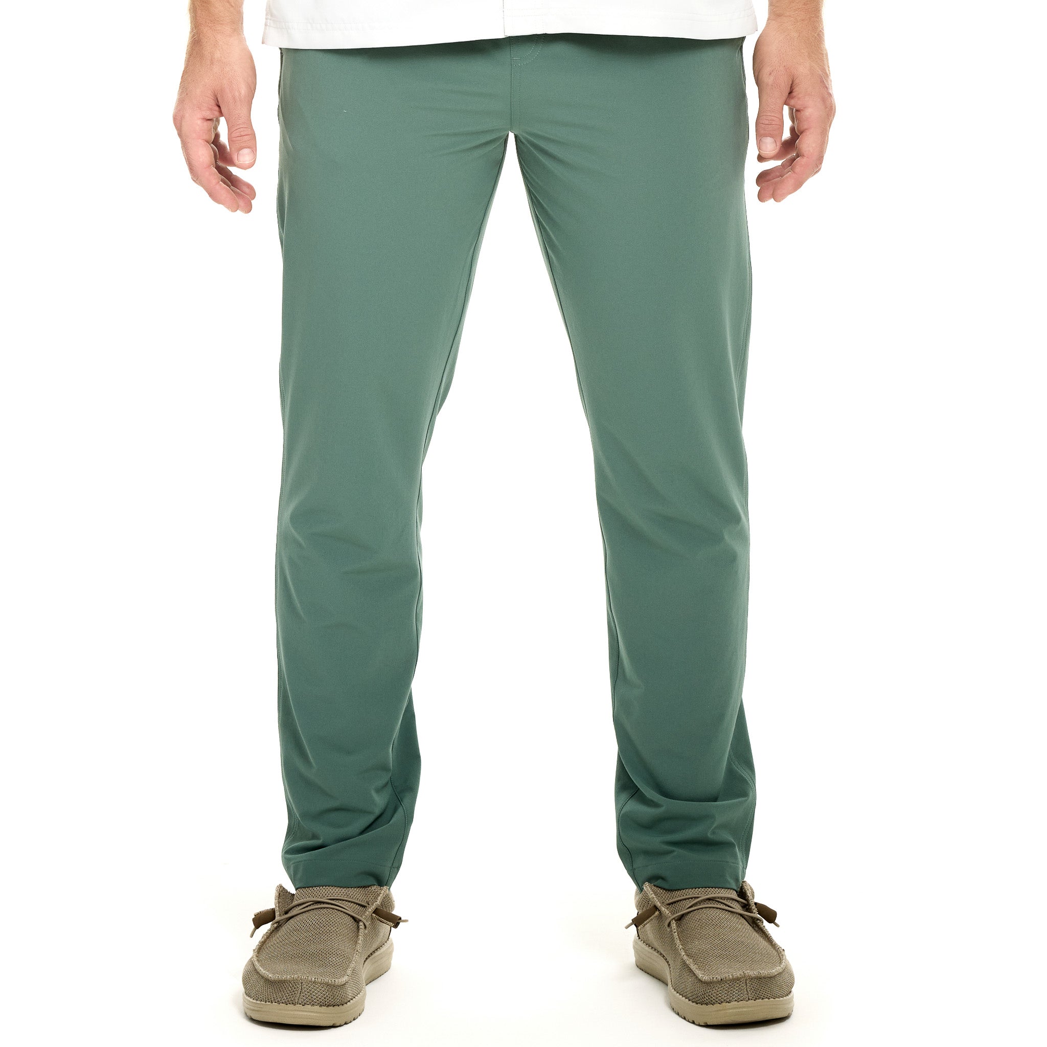 Men's olive green outdoor hunting pants, lightweight and durable for hiking and field use