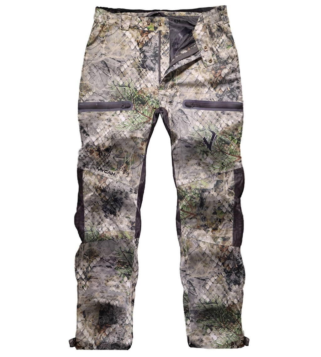 VYCAH camo hunting pants with waterproof zippers and reinforced knees for outdoor use
