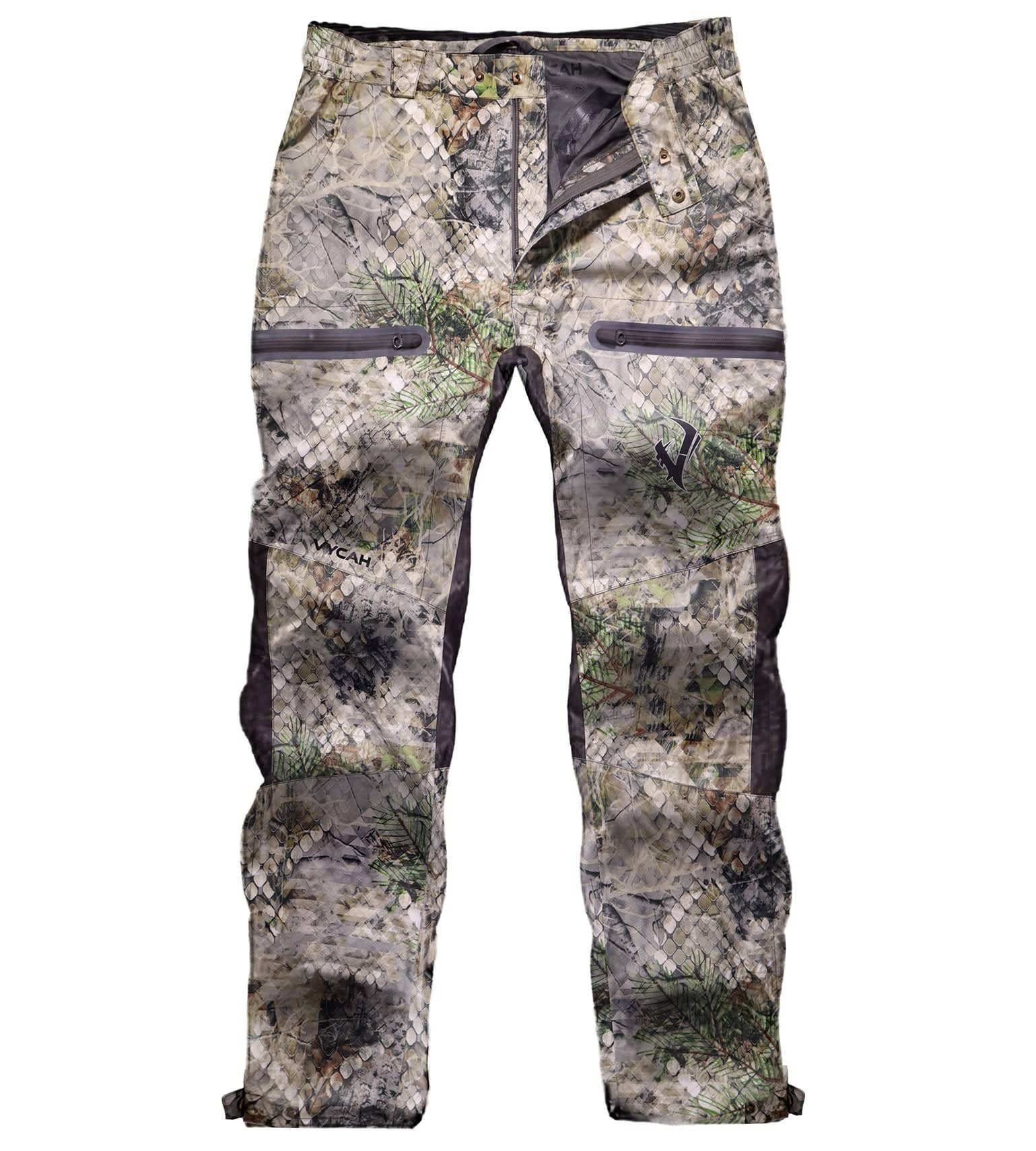 VYCAH camo hunting pants with waterproof zippers and reinforced knees for outdoor use