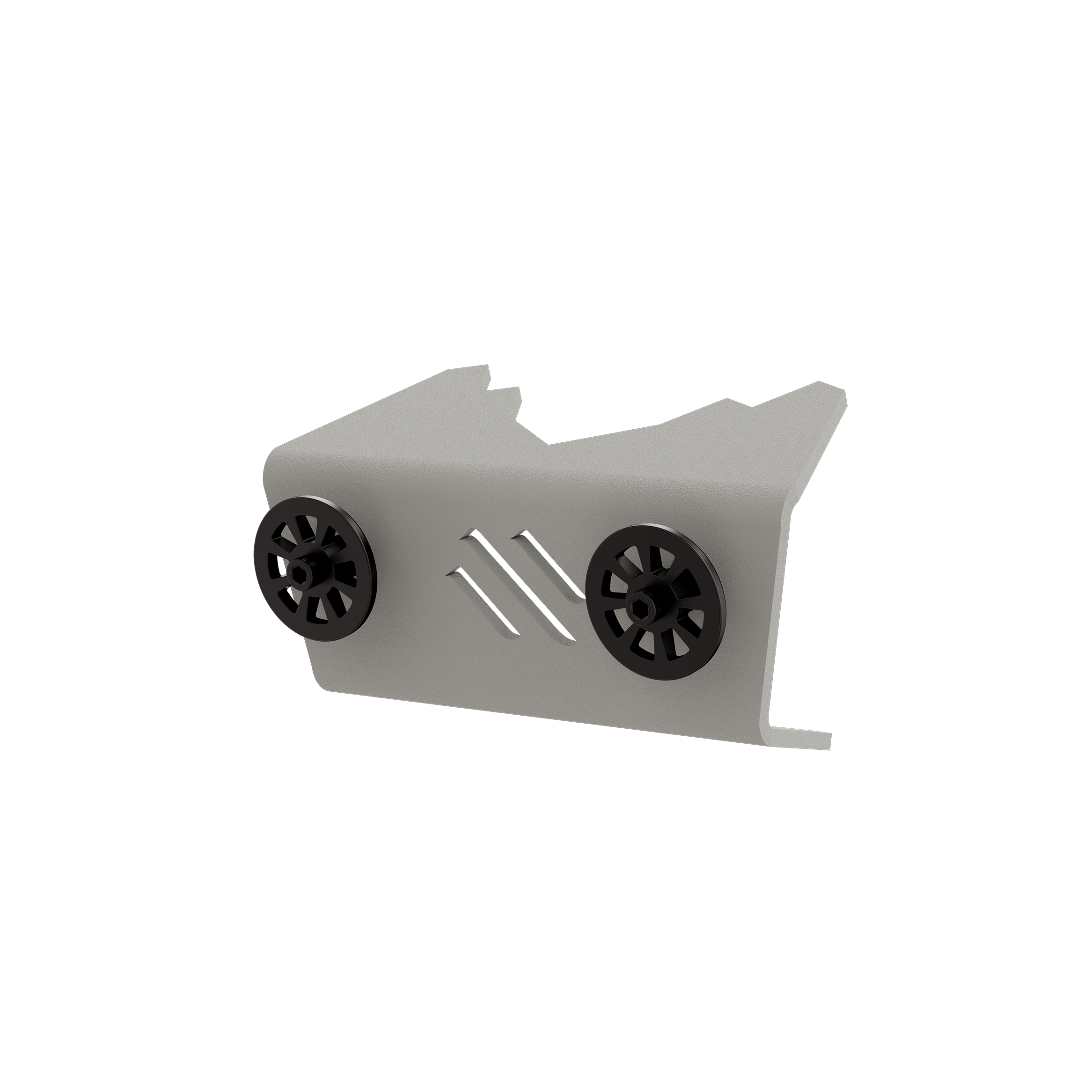 Gray hunting accessory with black adjustment knobs and ventilation slots for outdoor gear setup