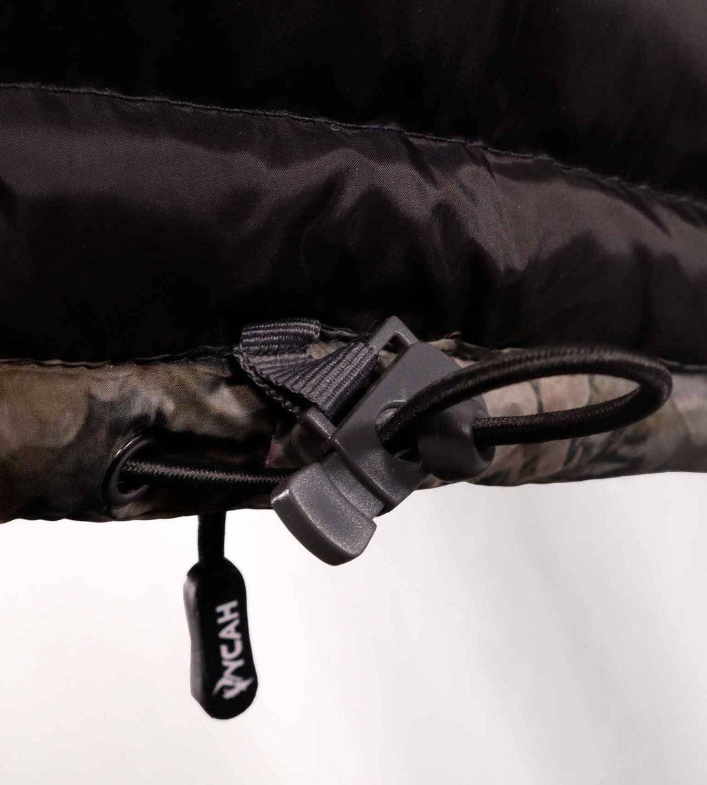 Close-up of the hem drawcord toggle with Vycah pull on the Cobalt Down Jacket