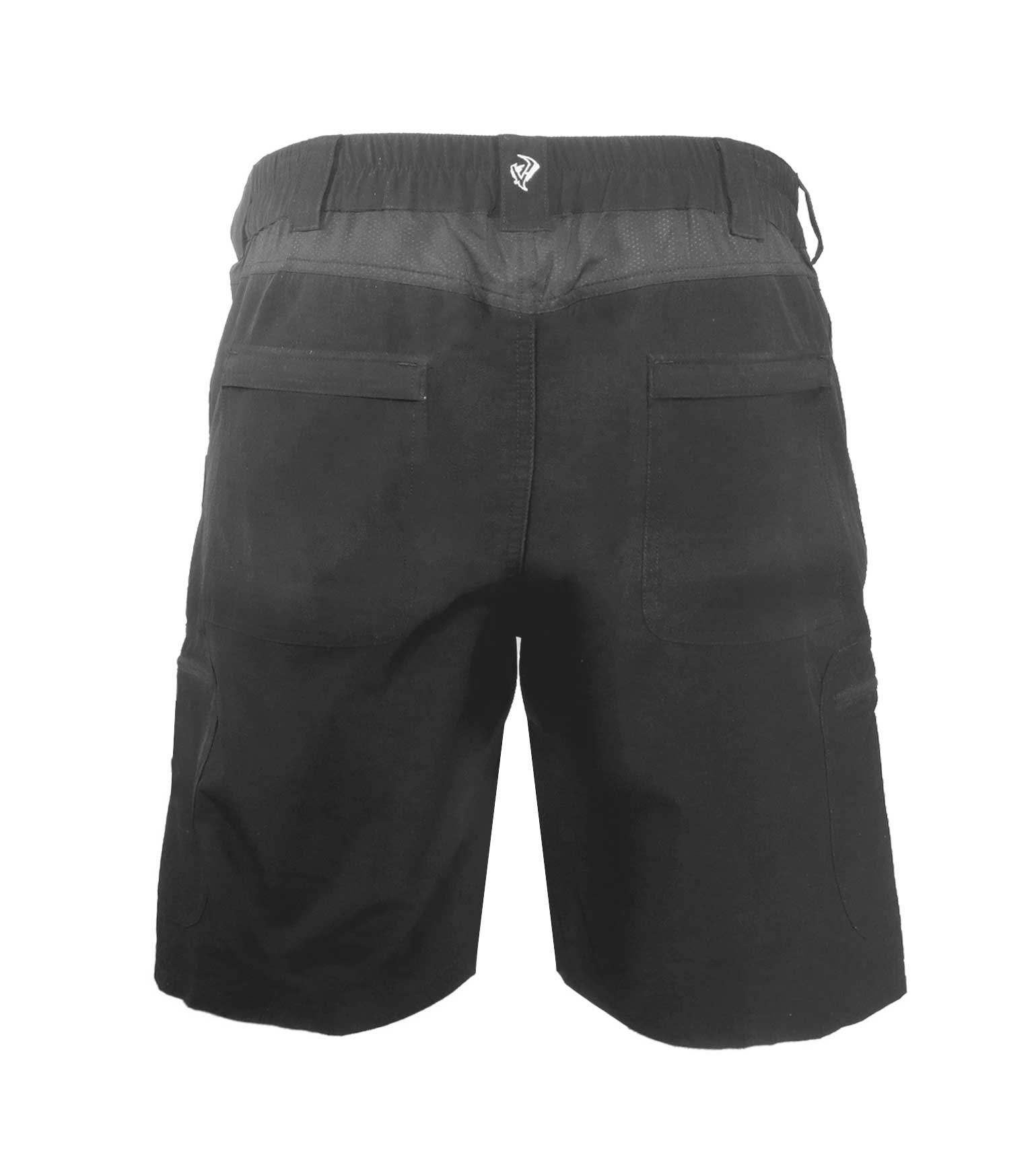 Black hunting shorts with cargo pockets, elastic waist, and mesh lining for outdoor adventures