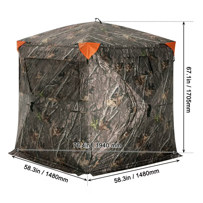 Hunting Blind, 270° See Through Ground Blind, 2-3 Person Pop Up Deer Blind for Hunting with Carrying Bag, Portable Resilient Hunting Tent, 3 Horizontal Windows for Turkey and Deer Hunting