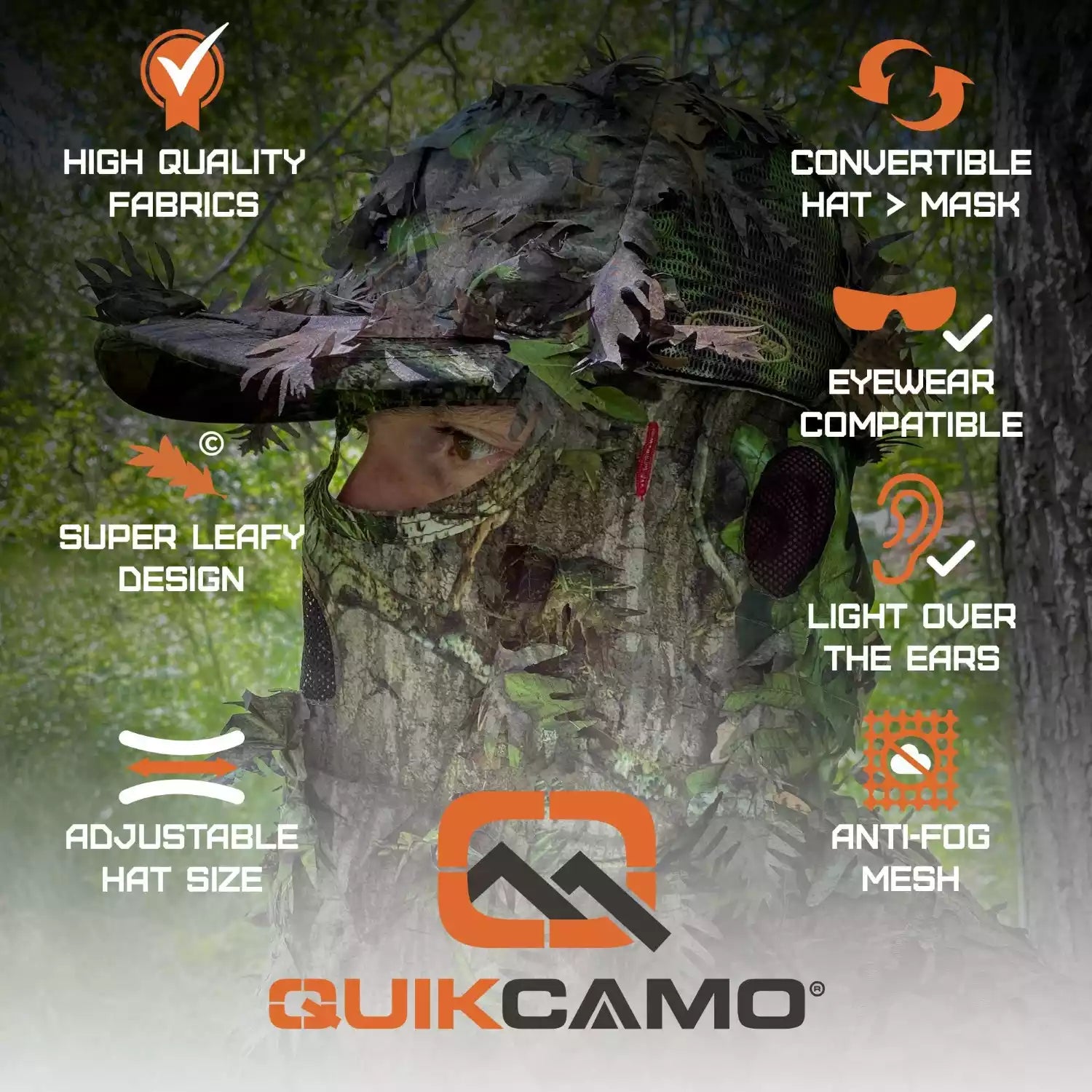 3D Leafy Camo Face Mask Ball Cap in Mossy Oak and Realtree (Adj, OSFM)
