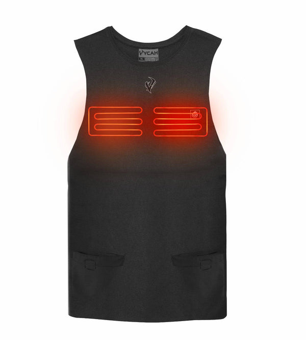 Vycah Oculus Heated Vest showing the two chest heating elements highlighted in red