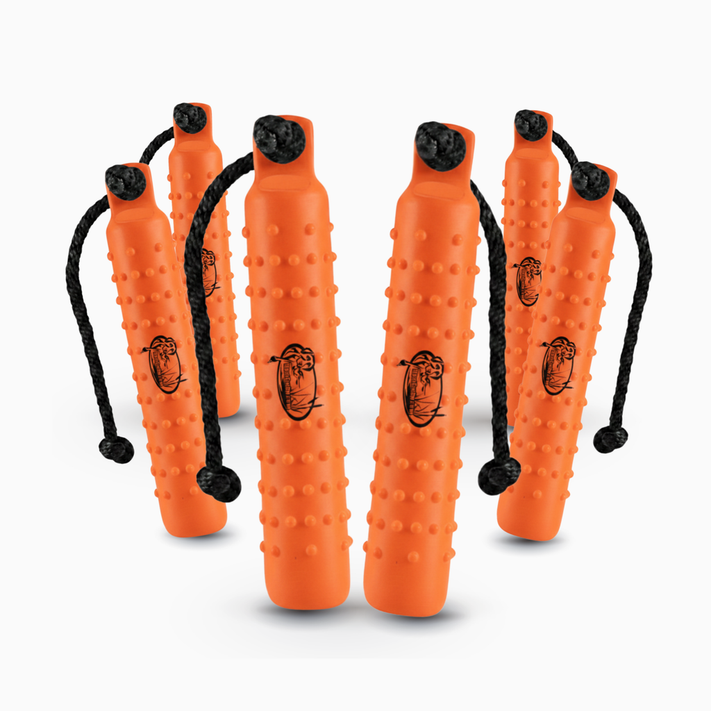 HuntEmUp Standard 2-Inch Orange Dog Training Bumpers with Throw Rope and Air Valve – 6 Pack