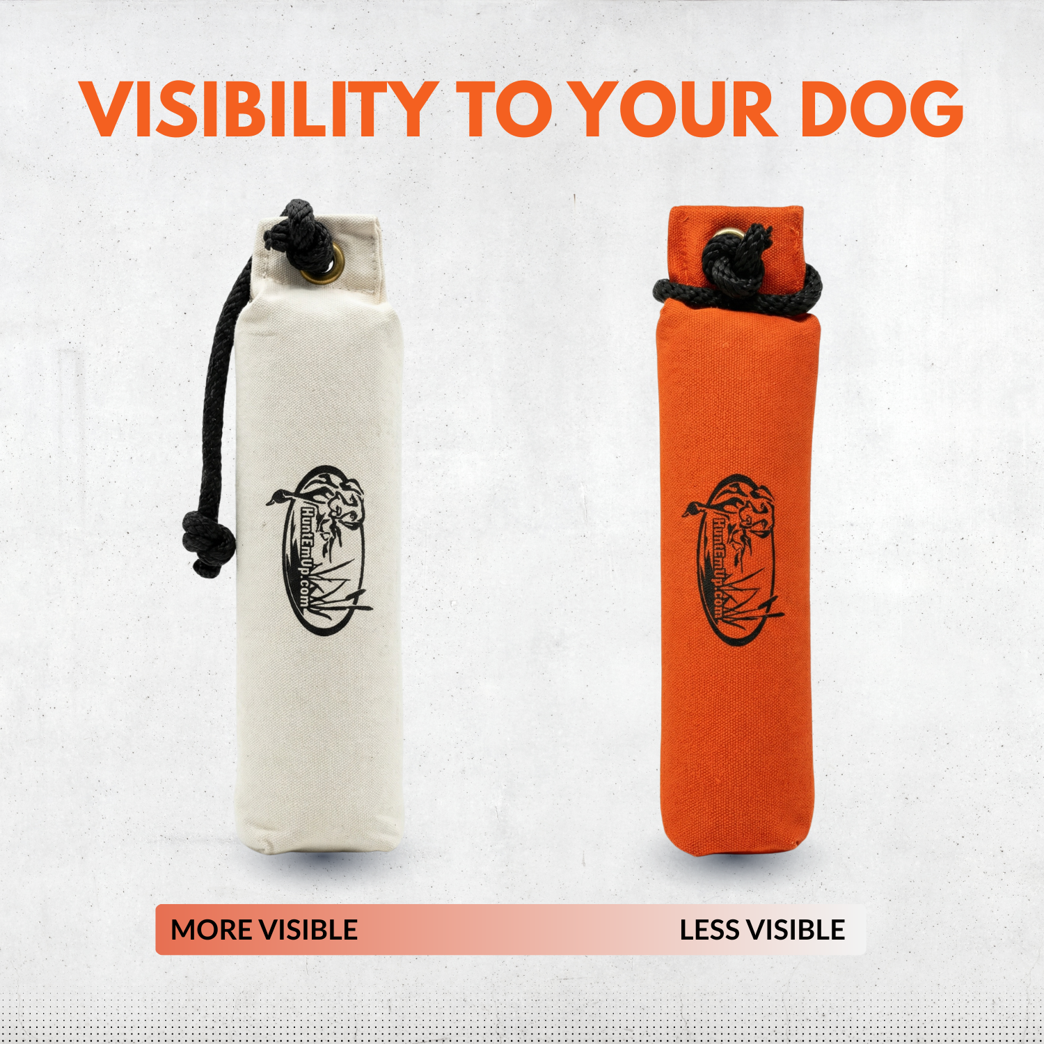 HuntEmUp Large Orange Canvas Dog Training Bumpers – 6-Pack with Throw Ropes