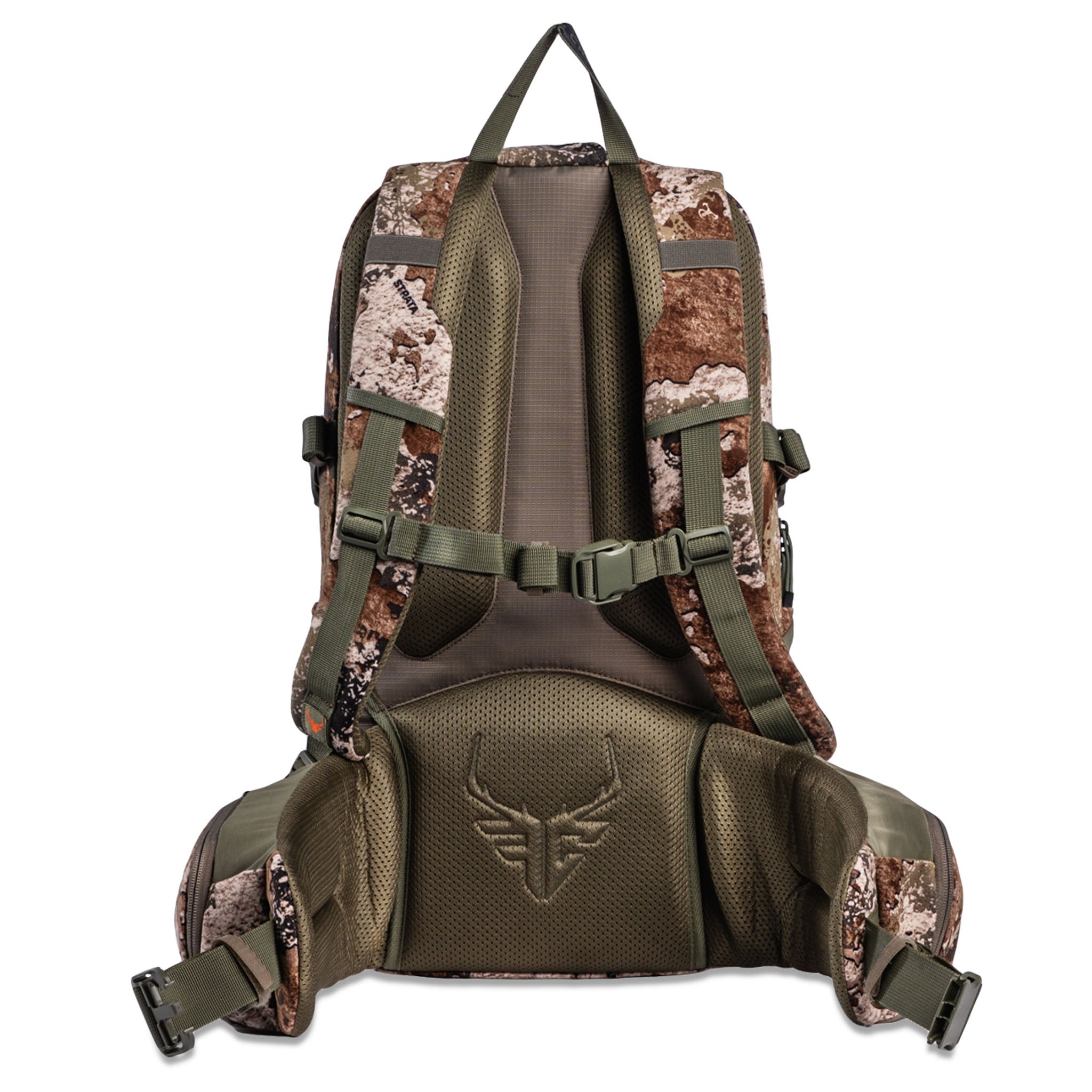 Strata camo hunting backpack with ventilated back panel and adjustable straps for outdoor gear