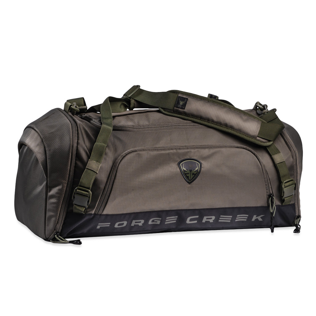 Forge Creek olive green tactical duffel bag for hunting gear storage and transport