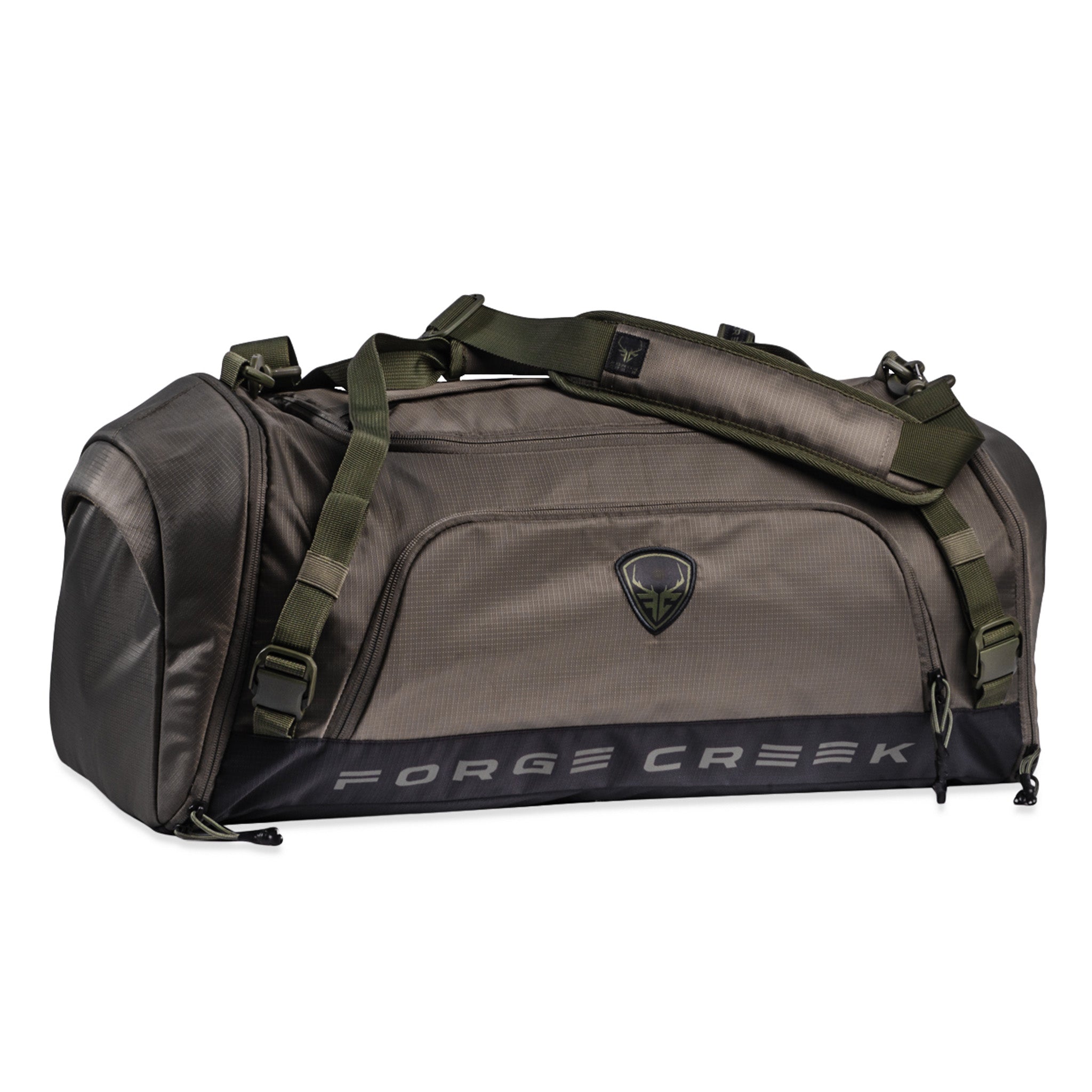 Forge Creek olive green tactical duffel bag for hunting gear storage and transport