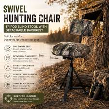 Swivel Hunting Chair Tripod Blind Stool with Detachable Backrest