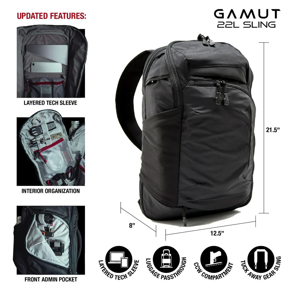 Vertx Gamut 22L Sling | Fits 15" Laptop & 20" CCW | Travel-Friendly