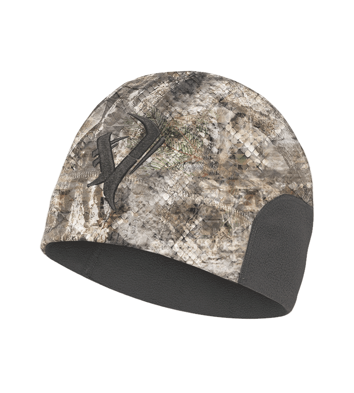 Vycah Kinsley beanie in Fall camo with black micro fleece cuff and Vycah antler logo