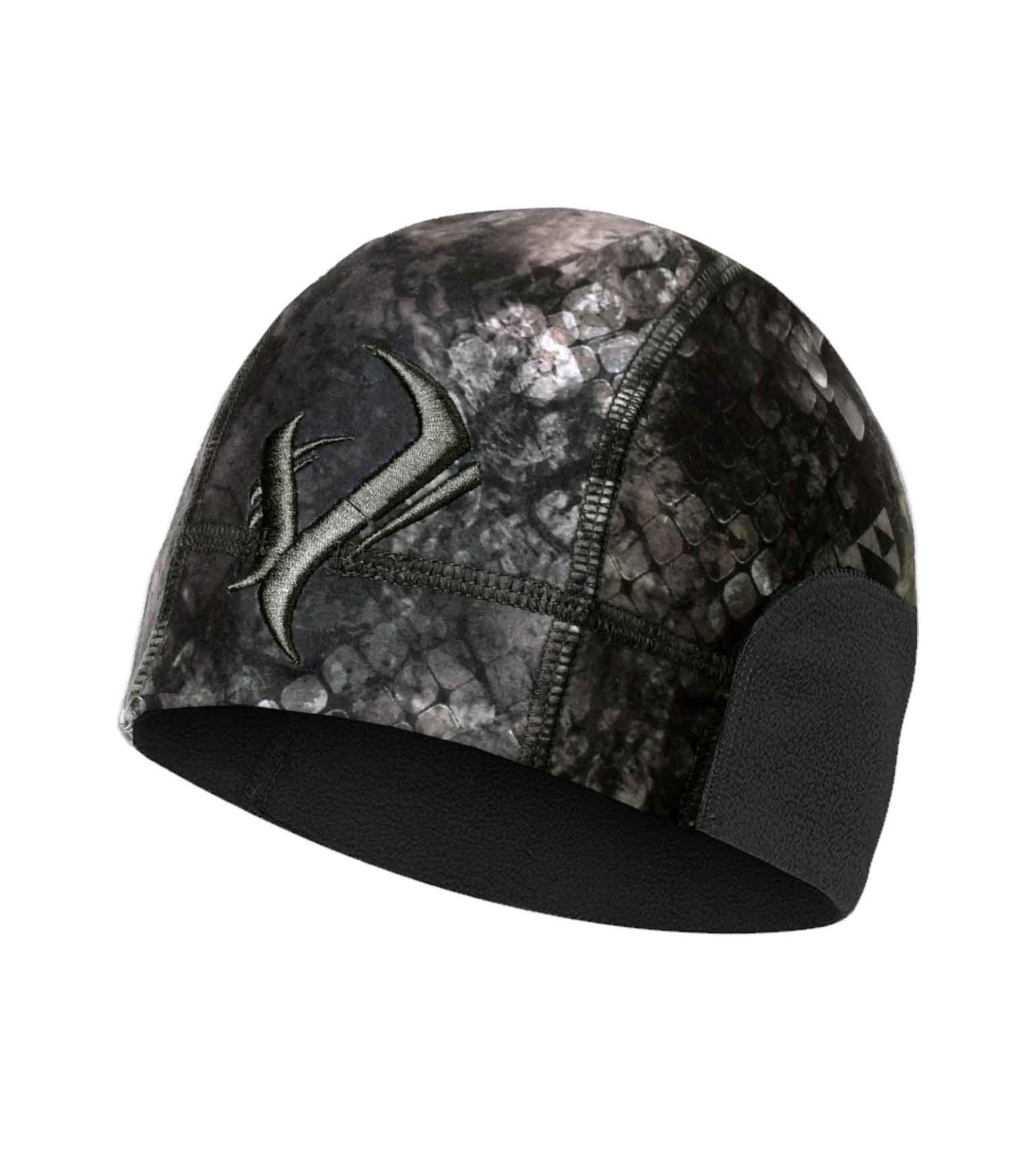 Vycah Kinsley beanie in Deep Woods camo with black micro fleece cuff and Vycah antler logo