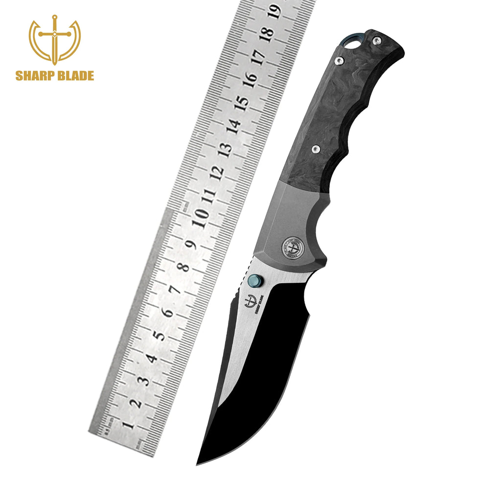 Sharp Blade - M390 Folding Knife Titanium Carbon Fiber Handle Premium Pocket Knife
