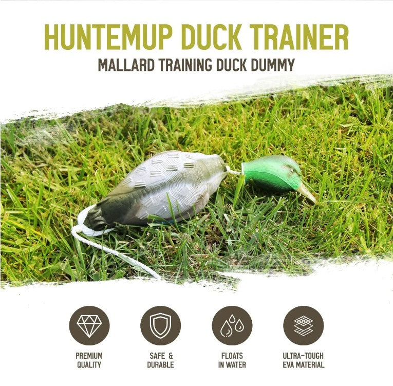 HuntEmUp Hunting Dog Essentials Training Kit - Mesh Bumper Storage Bag + Dead Fowl Mallard Dummy + Whistle & Lanyard + Braided Leather Leash + Training Chain
