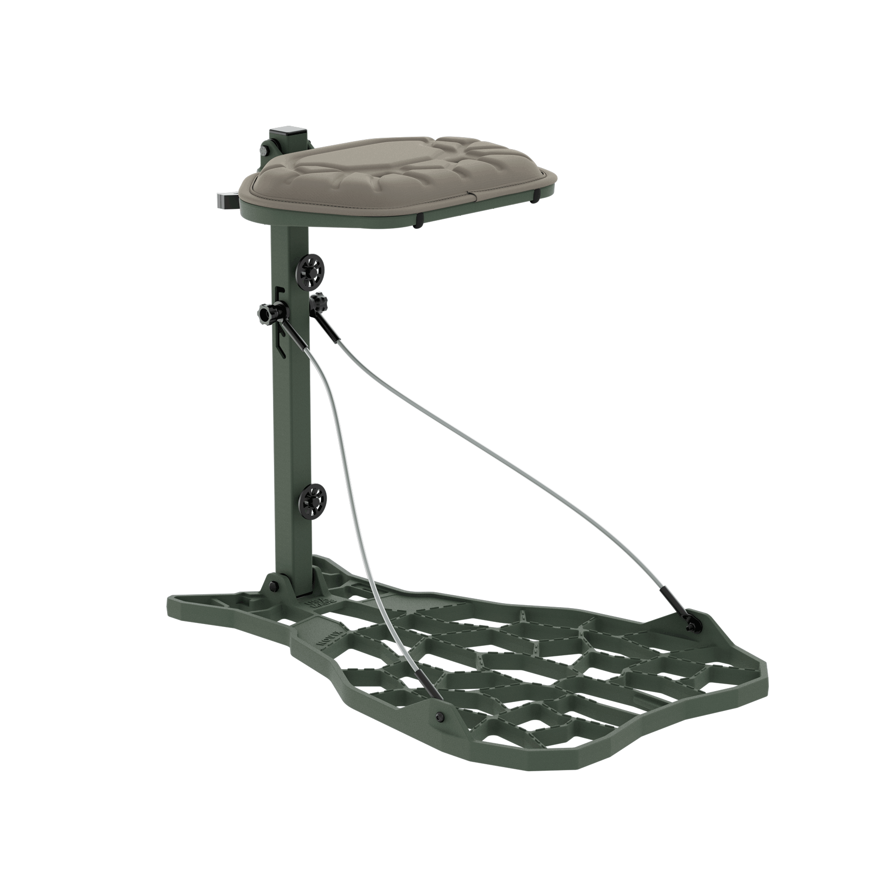 Adjustable hunting tree stand with padded seat and foot platform for outdoor hunting