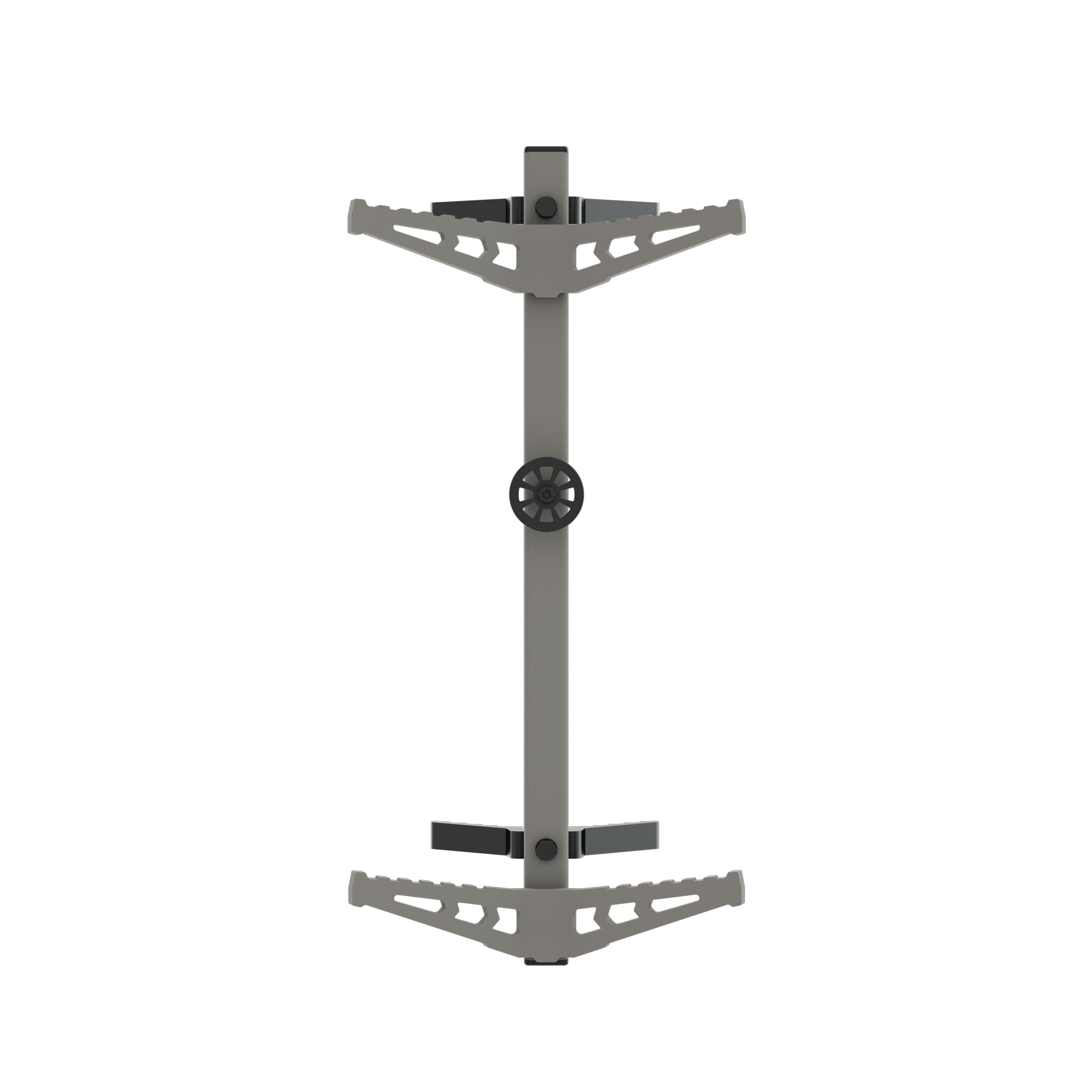 Gray adjustable hunting tree stand with dual platforms and safety straps for secure elevated hunting