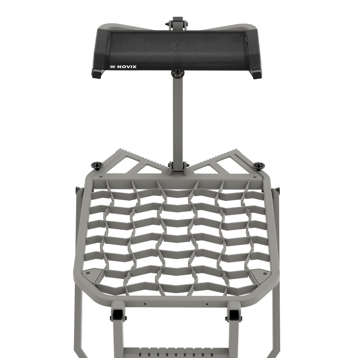 Novix hunting chair with gray frame and black mesh backrest, ideal for outdoor seating