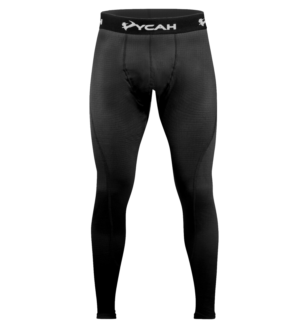 Vycah Pyrex Extreme base layer pant in charcoal, front view with Vycah logo waistband