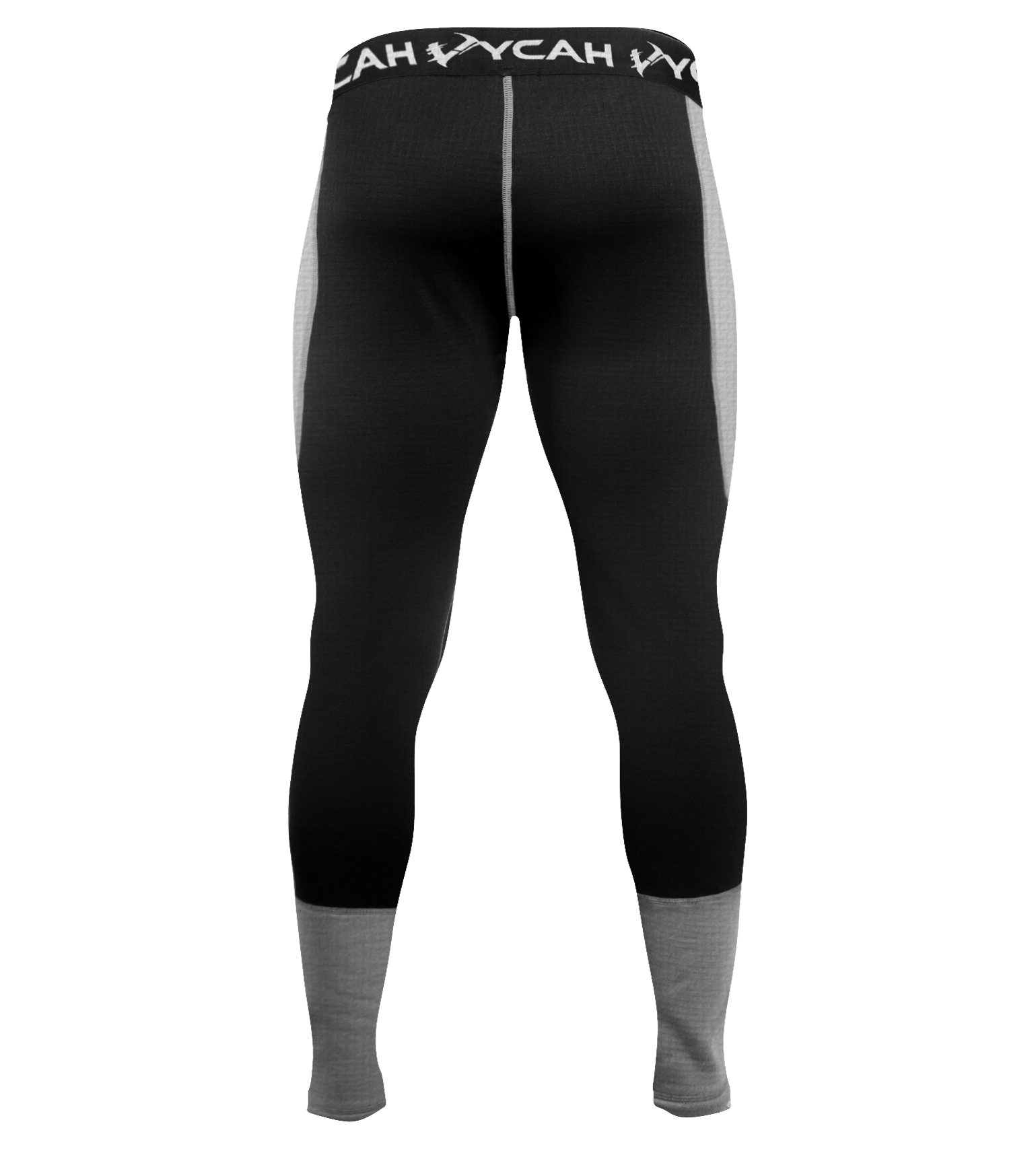 Vycah Pyrex Extreme base layer pant in black and gray, back view with gray seat panel and gray lower legs