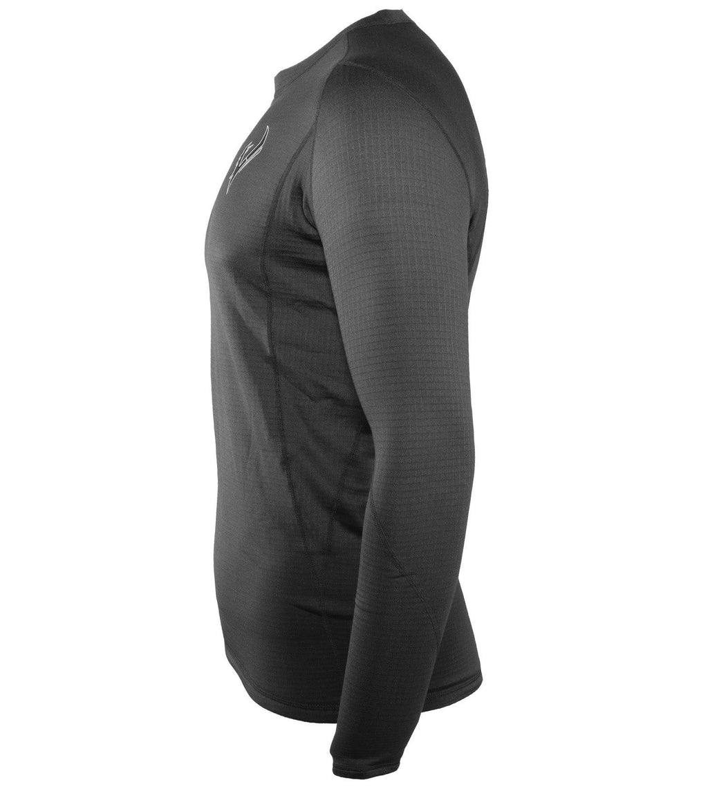 Vycah Pyrex Extreme base layer shirt in charcoal, side view showing grid fleece texture