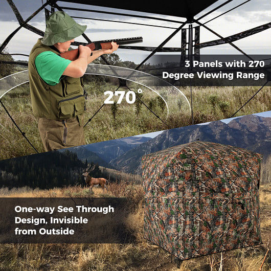 82 Inch Tall Hunting Blind 270° One Way See Through Ground Tent for 3-4 People