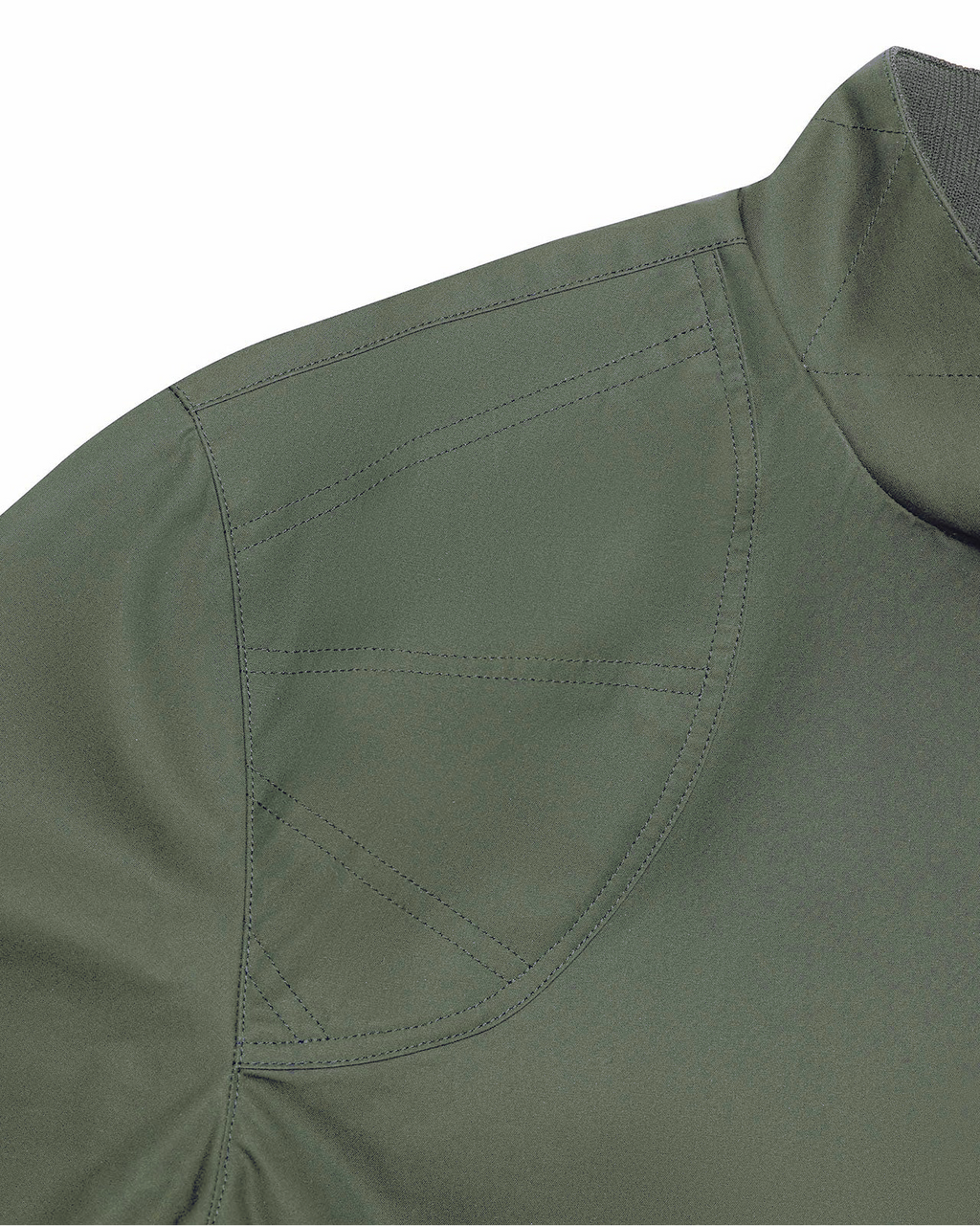 Shooting shoulder reinforcement on the Sage Green Harrington Jacket