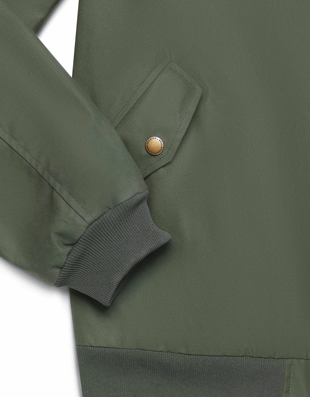 Ribbed cuff and flap pocket on the Sage Green Harrington Jacket