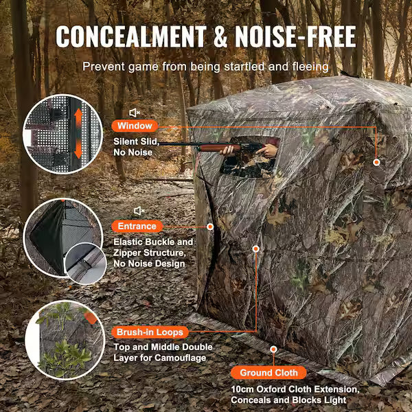 Hunting Blind, 270° See Through Ground Blind, 1-2 Person Pop Up Deer Blind for Hunting with Carrying Bag, Portable Resilient Hunting Tent, 3 Horizontal Windows for Turkey and Deer Hunting