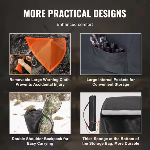 Hunting Blind, 270° See Through Ground Blind, 1-2 Person Pop Up Deer Blind for Hunting with Carrying Bag, Portable Resilient Hunting Tent, 3 Horizontal Windows for Turkey and Deer Hunting