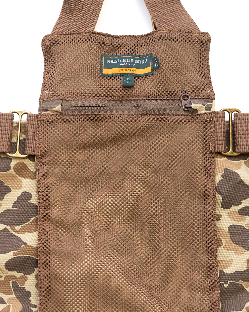 Mesh hydration reservoir pocket on the back of the Original Camo Strap Vest