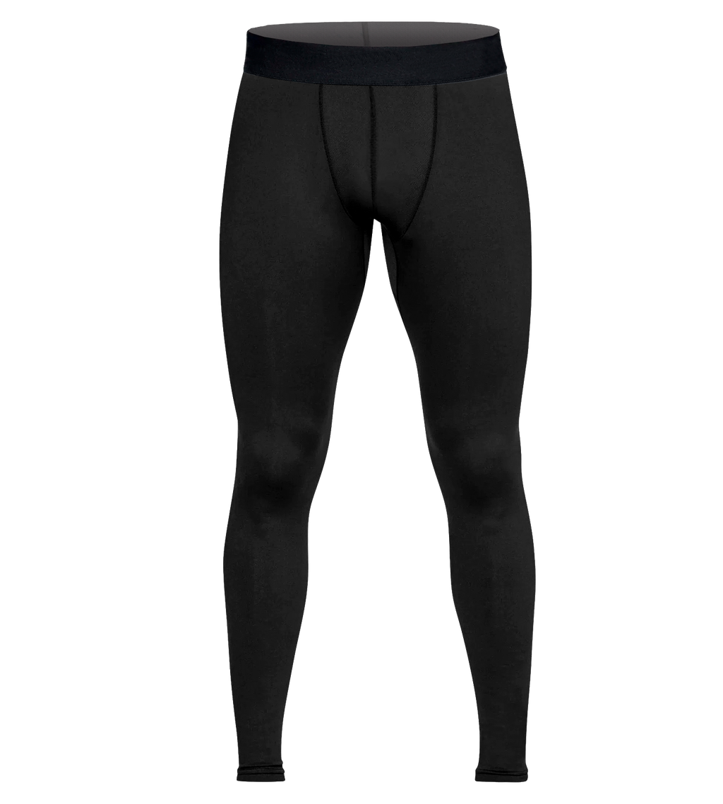 Vycah Sub Zero compression baselayer pants in black, front view of fleece-lined hunting base layer