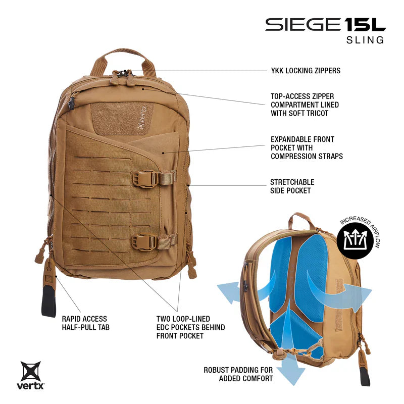Vertx Siege 15L | Rapid Access CCW & Discreet Carry | Water-Resistant 330D Nylon
