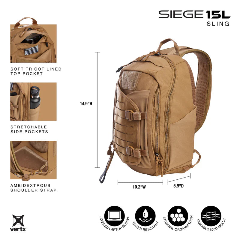 Vertx Siege 15L | Rapid Access CCW & Discreet Carry | Water-Resistant 330D Nylon